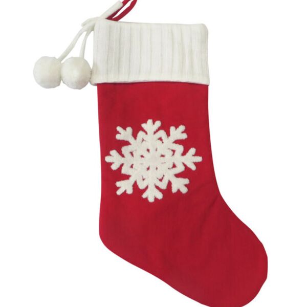 Christmas Stocking - Red with Snowflake - 20" Thumbnail
