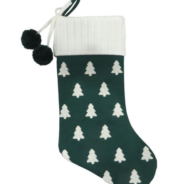 Christmas Stocking - Green with Christmas Tree - 20" Thumbnail