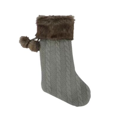 Christmas Stocking - Grey Knitted - 20" Thumbnail