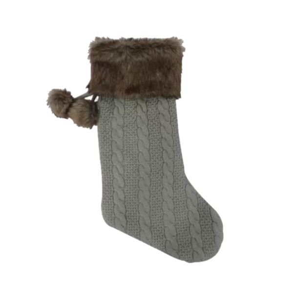 Christmas Stocking - Grey Knitted - 20" Thumbnail